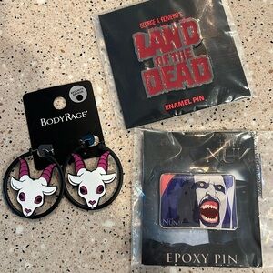 Horror/Goth Themed Earrings and Enamel Pins - New